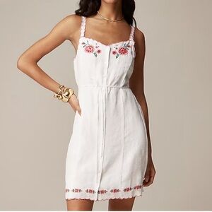 J. Crew White Mini Dress with Pink Floral Embroidery